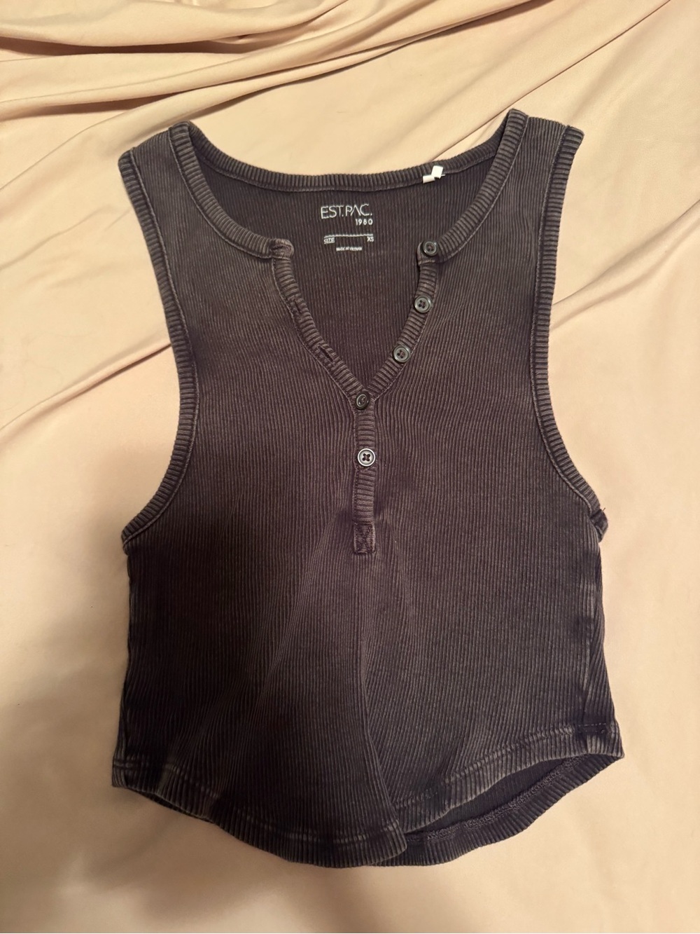 Women's Black Ribbed Henley Tank Top